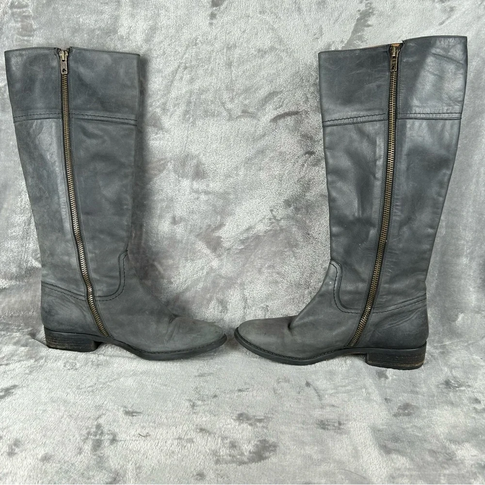 J Crew Leather Riding Boots Knee High Womens‎ 7 Charcoal Gray Soft Leather Italy